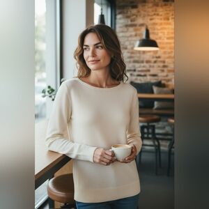 Liz Claiborne Cream Beaded Neckline Sweater